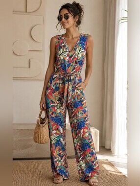 🌺 Tropical Chic Nicole Miller Wide Leg Jumpsuit Small🌺